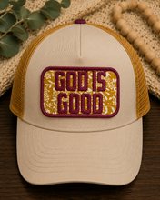 Load image into Gallery viewer, God Is Good Embroidered Patch | Floral Iron-On Patch | Christian Patch | Vintage Fabric Patch | Made from Thrifted Textiles