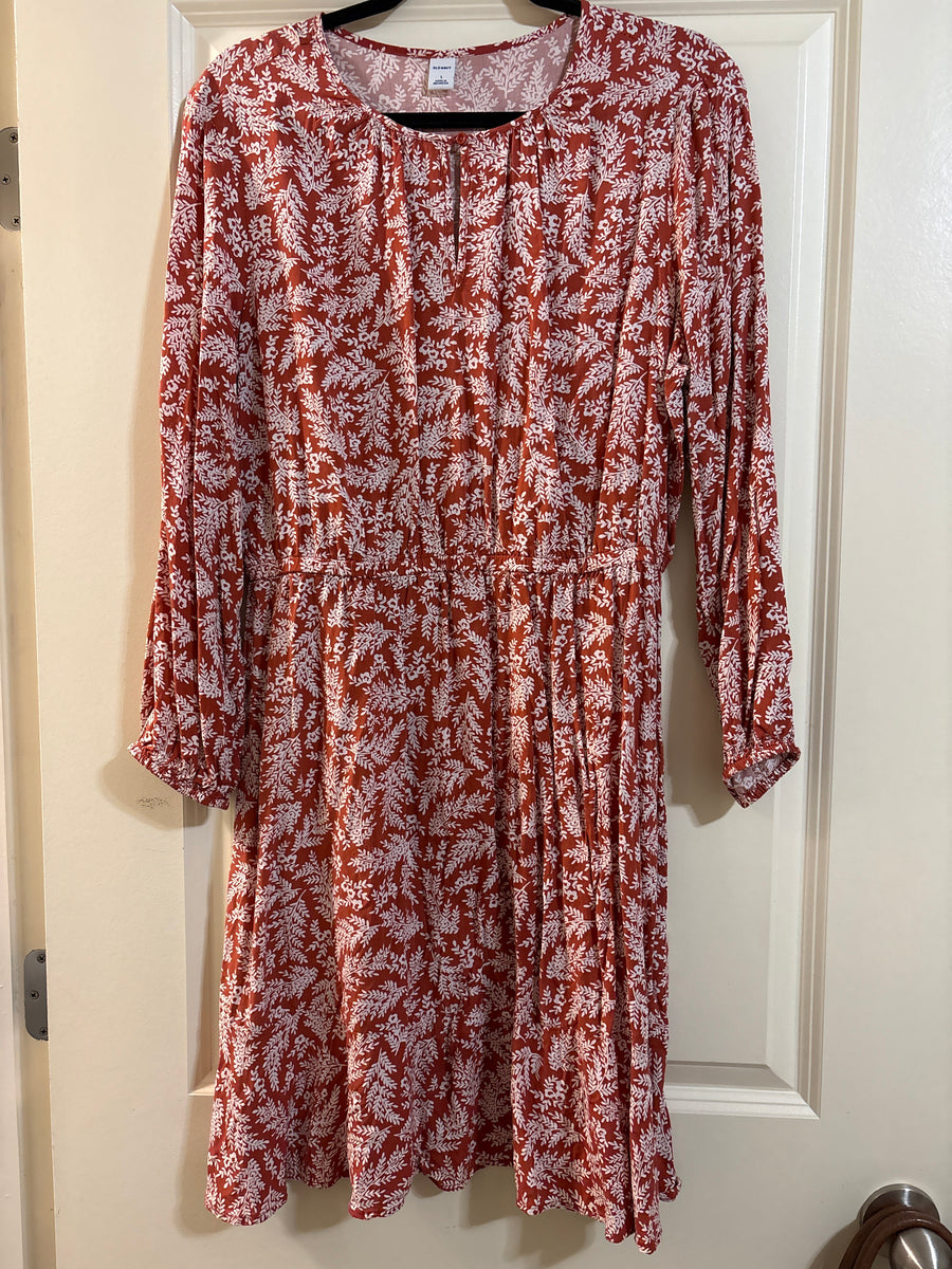old navy long sleeve floral dress Large Old Navy Orange & White Floral Dress – Weathered West Collective