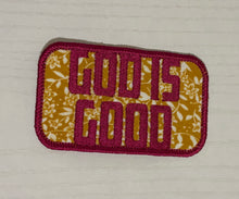 Load image into Gallery viewer, God Is Good Embroidered Patch | Floral Iron-On Patch | Christian Patch | Vintage Fabric Patch | Made from Thrifted Textiles