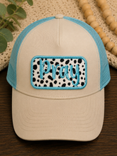Load image into Gallery viewer, Pray Patch | Embroidered Dalmatian Print | Western Boho Christian Boutique Cap | Cute Faith-Based Gift for Women