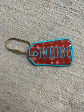 Load image into Gallery viewer, Rodeo Embroidered Keychain | Western Bag Charm | Handmade Thrifted Textile Keychain | Cowgirl Purse Charm | Vintage Fabric Key Chain