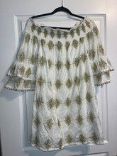 Load image into Gallery viewer, Medium Boston Proper Metallic Gold Detail Off The Shoulder Dress