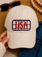 Load image into Gallery viewer, USA Patriotic Iron On Patch | Embroidered Americana Patch | Thrifted Textile Patch for Hats & Bags