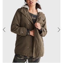 Load image into Gallery viewer, Small Lucky Brand Army Green Faux Fur Cocoon Coat