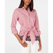 Load image into Gallery viewer, Size XXL Tommy Hilfiger NWT Red & White Gingham Print Tie Blouse
