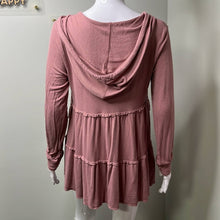 Load image into Gallery viewer, Size Medium Knox Rose Mauve Dusty Rose Boho Long Sleeve Tassel Hooded Long Sleeve Top