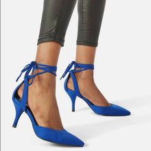Load image into Gallery viewer, Size 8.5 JustFab Blue Gracie Ankle Lace-Up Heels