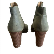 Load image into Gallery viewer, Size 8 Brash Olive Green Perforated Zip Up Open Toe Ankle Booties