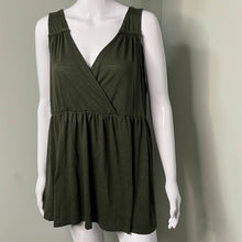 Load image into Gallery viewer, Size 3X Torrid OLIVE FAUX WRAP BABYDOLL TANK Top