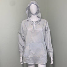 Load image into Gallery viewer, Size Medium Zara Blue Gold & White Stripes Hooded Cotton Long Sleeve Top