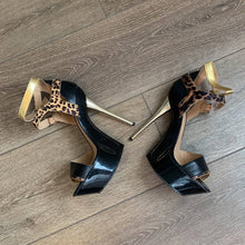 Load image into Gallery viewer, Size 8 Penny Loves Kenny Black Gold & Leopard Platform Stilettos