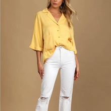 Load image into Gallery viewer, Small Lulu’s Go The Extra Mile Light Yellow Oversized Button-Up Top