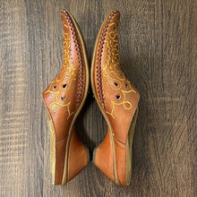Load image into Gallery viewer, Size 4.5-5 Pikolino Orange Yellow Embroidered Leather Western Mules