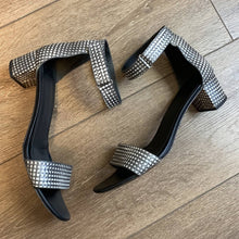 Load image into Gallery viewer, Size 9 VINCE Black & White Checkered Ankle Strap Heels