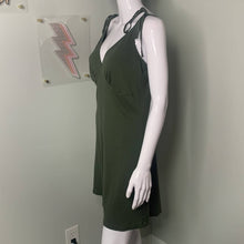 Load image into Gallery viewer, Sz 10 ASOS Olive Green Ribbed Shoulder Tie Dress