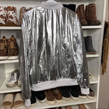 Load image into Gallery viewer, Size Medium Victoria Sport NWOT Silver Metallic Bomber Jacket