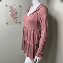 Load image into Gallery viewer, Size Medium Knox Rose Mauve Dusty Rose Boho Long Sleeve Tassel Hooded Long Sleeve Top