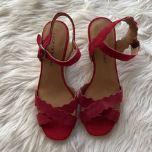 Load image into Gallery viewer, Sz 6.5 Lucky Brand Red Marleigh Suede Espadrille Wedges