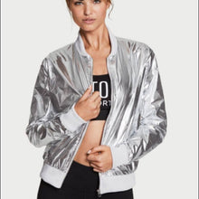 Load image into Gallery viewer, Size Medium Victoria Sport NWOT Silver Metallic Bomber Jacket