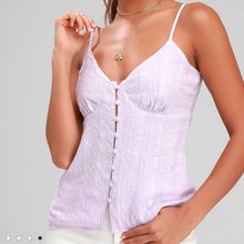 Load image into Gallery viewer, Size XL Lulus Adalee Lilac Striped Button-Up Tank Top