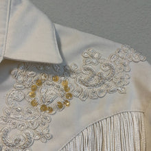 Load image into Gallery viewer, XS Vintage Western Collection Styles White Fringe Pearl Snap Button Up Rodeo Shirt
