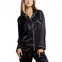 Load image into Gallery viewer, Size XL Victoria’s Secret Black Silk Button Up Collared Pajama Top