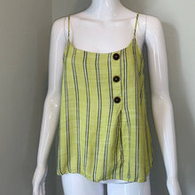 Load image into Gallery viewer, Large E & M Buckle Lime Green Stripe Asymmetrical Button Tank