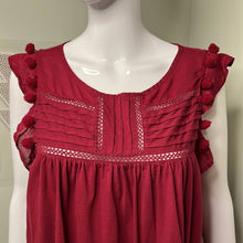 Load image into Gallery viewer, Size XL Crown & Ivy Dark Wine Red Pom Pom Ruffle Short Sleeve Top