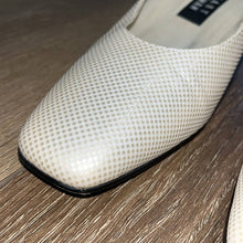 Load image into Gallery viewer, Size 7.5 Stuart Weitzman Vintage Impala Square Toe Cream Rose Gold Block Heels