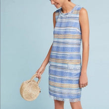 Load image into Gallery viewer, Size 10 Anthro Akemi + Kin NWOT Blue & Yellow Striped Tweed Shift Dress With Pockets