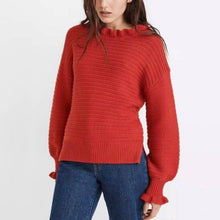 Load image into Gallery viewer, Medium Madewell Gray Ruffle-Neck Pullover Sweater in Cotton-Merino Yarn
