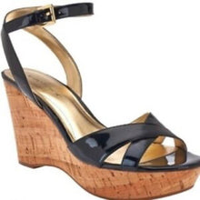 Load image into Gallery viewer, 7 Marc Fisher Black Strappy Cork Wedge Sandal