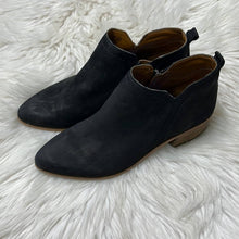 Load image into Gallery viewer, Sz 7.5 Franco Sarto Black Pointed Toe Suede Ankle Booties
