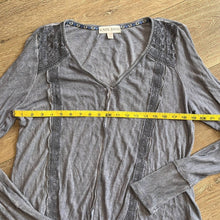 Load image into Gallery viewer, Sz Large Knox Rose Boho Blue Lace Long Sleeve Thin Front Tie Thermal Shirt