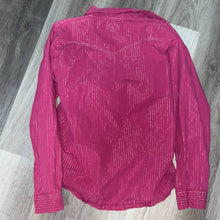 Load image into Gallery viewer, Large Wrangler Twenty X Magenta Silver Stripe Rhinestone Western Rodeo Button Up