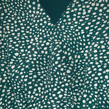 Load image into Gallery viewer, Large She + Sky Asymmetrical Green & White Polka Dot Ruffle Midi Dress