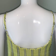 Load image into Gallery viewer, Large E & M Buckle Lime Green Stripe Asymmetrical Button Tank