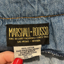 Load image into Gallery viewer, Size 1X Marshall Rousso Plus Vintage Western Tribal Aztec Fringe Chambray Button Up Shirt