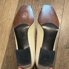 Load image into Gallery viewer, Size 7.5 Stuart Weitzman Vintage Impala Square Toe Cream Rose Gold Block Heels