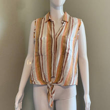Load image into Gallery viewer, Size medium Anthropologie Cloth & Stone Sleeveless Stripped Linen Button Down