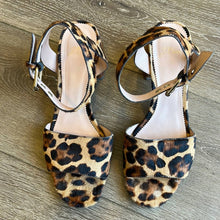 Load image into Gallery viewer, Size 9.5 J. Crew Penny Ankle-Strap Sandals In Leopard Calf Hair