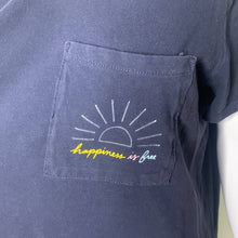 Load image into Gallery viewer, Large Old Navy Dark Blue Happiness Is Free Boyfriend Pocket Tee Shirt