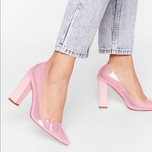 Load image into Gallery viewer, Size 6 Nasty Gal Pink Clear Almond Block Court Heels