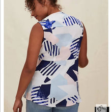 Load image into Gallery viewer, Size Medium Torrid NWOT MULTI GEO GEORGETTE PEPLUM TIE FRONT SLEEVELESS BLOUSE