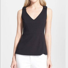 Load image into Gallery viewer, Size 6 Kate Spade NWT Black Ponte Sleeveless Peplum Top With Shoulder Bows