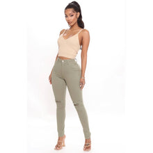 Load image into Gallery viewer, Size 11 Fashion Nova NWT Come Together Stretch Ripped Skinny Jeans - Olive