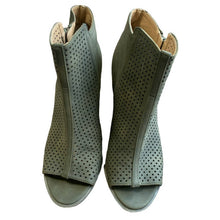 Load image into Gallery viewer, Size 8 Brash Olive Green Perforated Zip Up Open Toe Ankle Booties