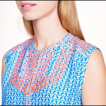 Load image into Gallery viewer, Size 2 J. Crew Neon Embroidered Teal Tassel Blouse