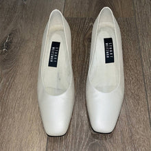 Load image into Gallery viewer, Size 7.5 Stuart Weitzman Vintage Impala Square Toe Cream Rose Gold Block Heels