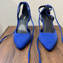 Load image into Gallery viewer, Size 8.5 JustFab Blue Gracie Ankle Lace-Up Heels